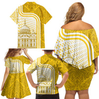 Vatican City Family Matching Off Shoulder Short Dress and Hawaiian Shirt St. Peter’s Basilica & Papal Emblem Gold Ornate Architecture