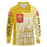 Vatican City Long Sleeve Polo Shirt St. Peter’s Basilica & Papal Emblem Gold Ornate Architecture