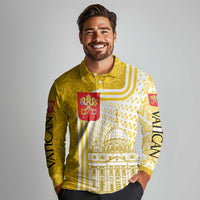 Vatican City Long Sleeve Polo Shirt St. Peter’s Basilica & Papal Emblem Gold Ornate Architecture