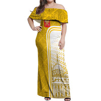 Vatican City Off Shoulder Maxi Dress St. Peter’s Basilica & Papal Emblem Gold Ornate Architecture
