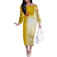 Vatican City Off The Shoulder Long Sleeve Dress St. Peter’s Basilica & Papal Emblem Gold Ornate Architecture