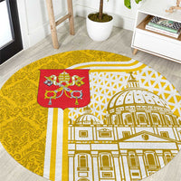 Vatican City Round Carpet St. Peter’s Basilica & Papal Emblem Gold Ornate Architecture