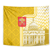 Vatican City Tapestry St. Peter’s Basilica & Papal Emblem Gold Ornate Architecture