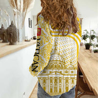Vatican City Women Casual Shirt St. Peter’s Basilica & Papal Emblem Gold Ornate Architecture