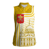 Vatican City Women Sleeveless Polo Shirt St. Peter’s Basilica & Papal Emblem Gold Ornate Architecture