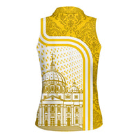 Vatican City Women Sleeveless Polo Shirt St. Peter’s Basilica & Papal Emblem Gold Ornate Architecture