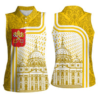 Vatican City Women Sleeveless Polo Shirt St. Peter’s Basilica & Papal Emblem Gold Ornate Architecture