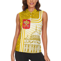 Vatican City Women Sleeveless Polo Shirt St. Peter’s Basilica & Papal Emblem Gold Ornate Architecture