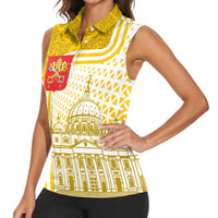 Vatican City Women Sleeveless Polo Shirt St. Peter’s Basilica & Papal Emblem Gold Ornate Architecture