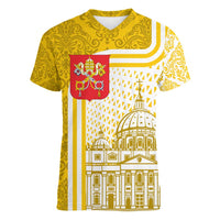 Vatican City Women V-Neck T-Shirt St. Peter’s Basilica & Papal Emblem Gold Ornate Architecture