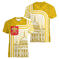 Vatican City Women V-Neck T-Shirt St. Peter’s Basilica & Papal Emblem Gold Ornate Architecture