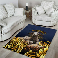 Agnus Dei Lamb of God Area Rug Latin Catholic Art with Gold Baroque Accents