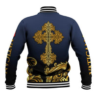 Agnus Dei Lamb of God Baseball Jacket Latin Catholic Art with Gold Baroque Accents