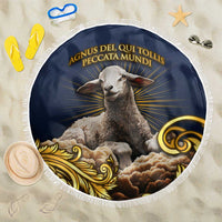 Agnus Dei Lamb of God Beach Blanket Latin Catholic Art with Gold Baroque Accents