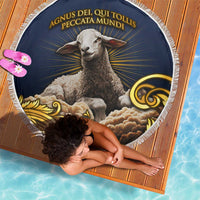 Agnus Dei Lamb of God Beach Blanket Latin Catholic Art with Gold Baroque Accents