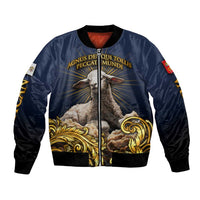 Agnus Dei Lamb of God Bomber Jacket Latin Catholic Art with Gold Baroque Accents
