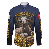 Agnus Dei Lamb of God Family Matching Long Sleeve Bodycon Dress and Hawaiian Shirt Latin Catholic Art with Gold Baroque Accents