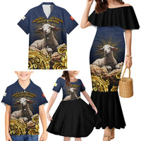 Agnus Dei Lamb of God Family Matching Mermaid Dress and Hawaiian Shirt Latin Catholic Art with Gold Baroque Accents