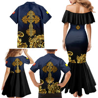 Agnus Dei Lamb of God Family Matching Mermaid Dress and Hawaiian Shirt Latin Catholic Art with Gold Baroque Accents