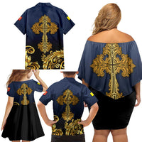 Agnus Dei Lamb of God Family Matching Off Shoulder Short Dress and Hawaiian Shirt Latin Catholic Art with Gold Baroque Accents