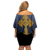 Agnus Dei Lamb of God Family Matching Off Shoulder Short Dress and Hawaiian Shirt Latin Catholic Art with Gold Baroque Accents