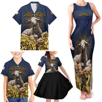 Agnus Dei Lamb of God Family Matching Tank Maxi Dress and Hawaiian Shirt Latin Catholic Art with Gold Baroque Accents