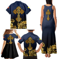 Agnus Dei Lamb of God Family Matching Tank Maxi Dress and Hawaiian Shirt Latin Catholic Art with Gold Baroque Accents