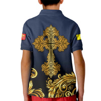 Agnus Dei Lamb of God Kid Polo Shirt Latin Catholic Art with Gold Baroque Accents
