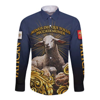 Agnus Dei Lamb of God Long Sleeve Button Shirt Latin Catholic Art with Gold Baroque Accents