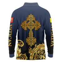 Agnus Dei Lamb of God Long Sleeve Polo Shirt Latin Catholic Art with Gold Baroque Accents