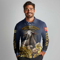 Agnus Dei Lamb of God Long Sleeve Polo Shirt Latin Catholic Art with Gold Baroque Accents