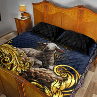 Agnus Dei Lamb of God Quilt Bed Set Latin Catholic Art with Gold Baroque Accents