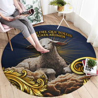 Agnus Dei Lamb of God Round Carpet Latin Catholic Art with Gold Baroque Accents