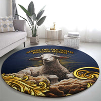 Agnus Dei Lamb of God Round Carpet Latin Catholic Art with Gold Baroque Accents