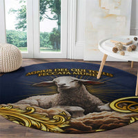 Agnus Dei Lamb of God Round Carpet Latin Catholic Art with Gold Baroque Accents