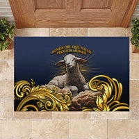 Agnus Dei Lamb of God Rubber Doormat Latin Catholic Art with Gold Baroque Accents