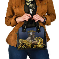 Agnus Dei Lamb of God Shoulder Handbag Latin Catholic Art with Gold Baroque Accents