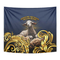 Agnus Dei Lamb of God Tapestry Latin Catholic Art with Gold Baroque Accents