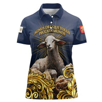 Agnus Dei Lamb of God Women Polo Shirt Latin Catholic Art with Gold Baroque Accents