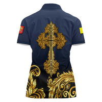 Agnus Dei Lamb of God Women Polo Shirt Latin Catholic Art with Gold Baroque Accents