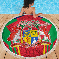 Mauritius Coat of Arms Beach Blanket National Emblem Blended with Traditional Patterns