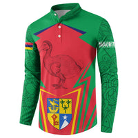 Mauritius Coat of Arms Button Sweatshirt National Emblem Blended with Traditional Patterns