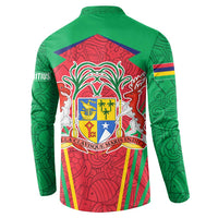 Mauritius Coat of Arms Button Sweatshirt National Emblem Blended with Traditional Patterns