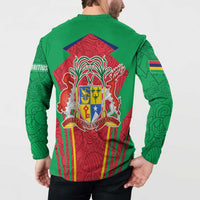 Mauritius Coat of Arms Button Sweatshirt National Emblem Blended with Traditional Patterns