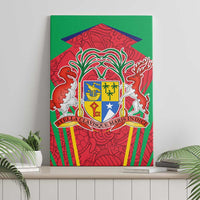 Mauritius Coat of Arms Canvas Wall Art National Emblem Blended with Traditional Patterns