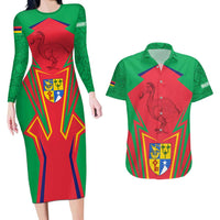 Mauritius Coat of Arms Couples Matching Long Sleeve Bodycon Dress and Hawaiian Shirt National Emblem Blended with Traditional Patterns