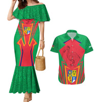Mauritius Coat of Arms Couples Matching Mermaid Dress and Hawaiian Shirt National Emblem Blended with Traditional Patterns