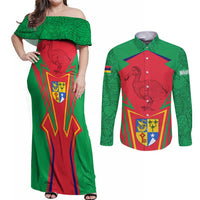 Mauritius Coat of Arms Couples Matching Off Shoulder Maxi Dress and Long Sleeve Button Shirt National Emblem Blended with Traditional Patterns