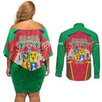 Mauritius Coat of Arms Couples Matching Off Shoulder Short Dress and Long Sleeve Button Shirt National Emblem Blended with Traditional Patterns