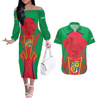 Mauritius Coat of Arms Couples Matching Off The Shoulder Long Sleeve Dress and Hawaiian Shirt National Emblem Blended with Traditional Patterns